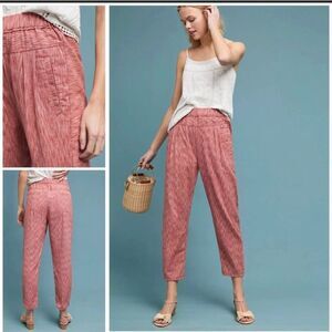Anthropologie Longshore Ikat cropped cotton heathered red pants
